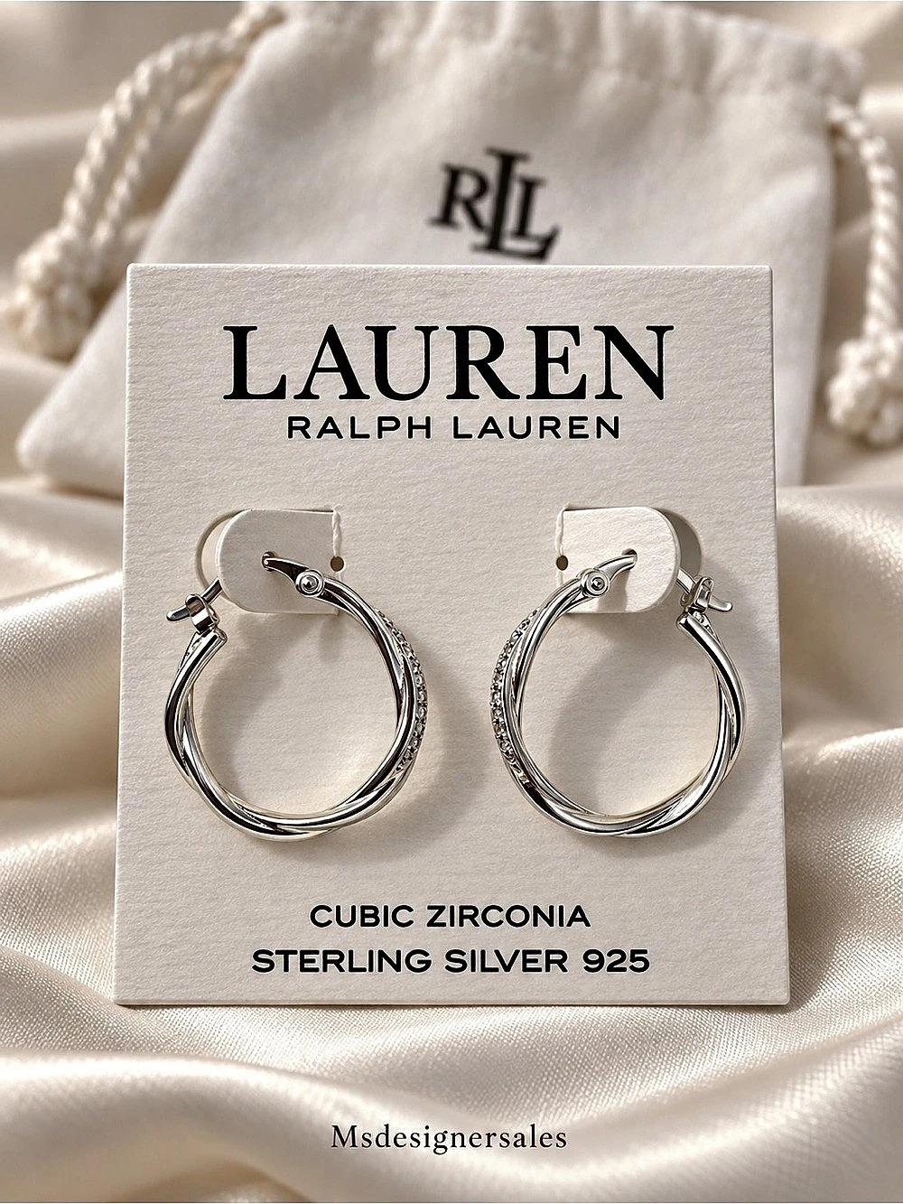Lauren Ralph Lauren Sterling Silver Cubic Zirconia Twisted Hoop Earrings